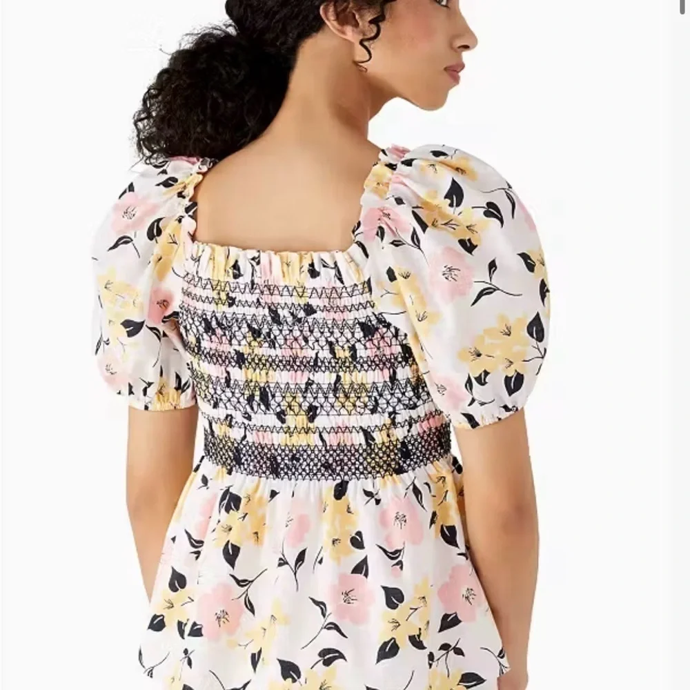 Kate Spade Lily Blooms Puff-sleeve Top XS